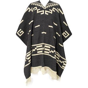 1898 Handmade Alpaca Wool Poncho For Men, Western Andean Design, Thick,